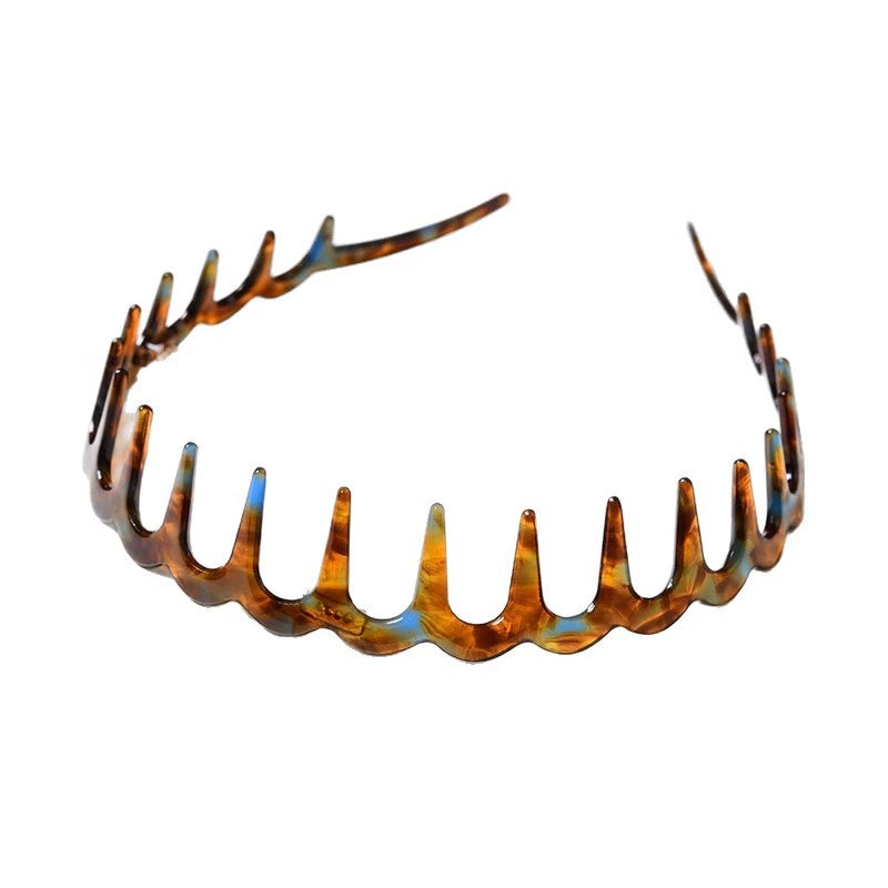 Amber tortoiseshell wave hair comb headband with curved teeth for lifting hair volume