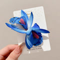 Yellow Orchid Flower Hair Clip for Women – 4.5cm Double Flower Floral Hair Barrette, Handmade Tropical Hair Accessory for Summer