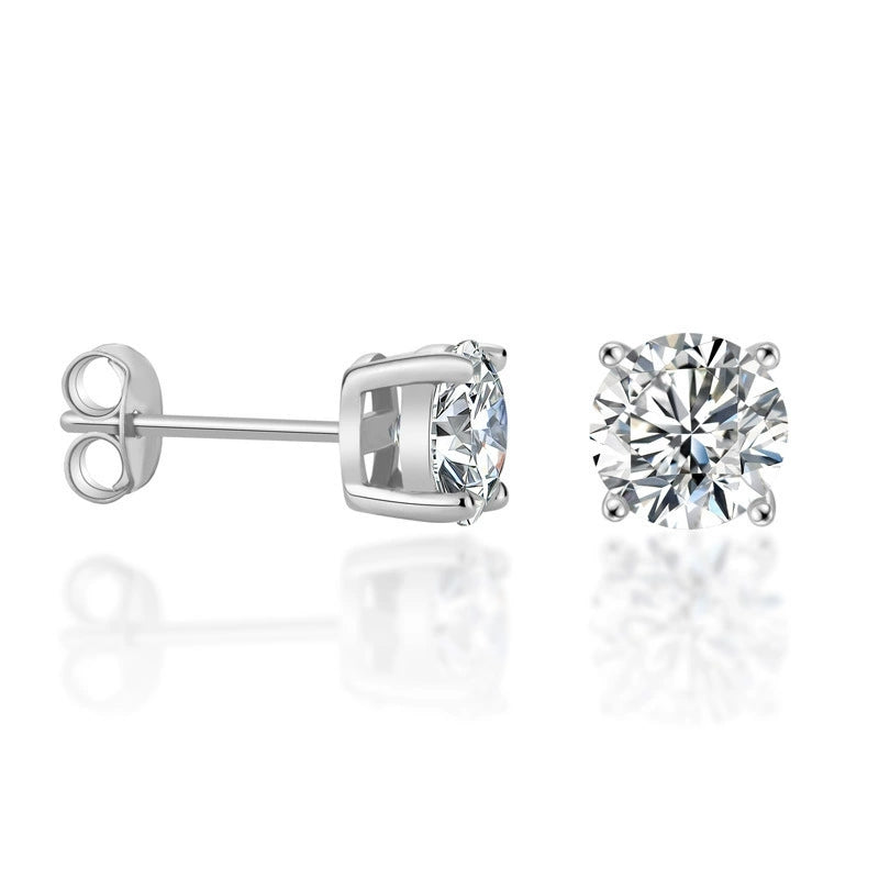 Luxury Double Layer CZ Stud Earrings – Stainless Steel Four-Prong Cubic Zirconia Earrings for Women, Elegant Jewelry Gift