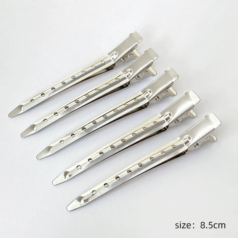 10-piece silver metal duckbill hair sectioning clips, 8.5cm long