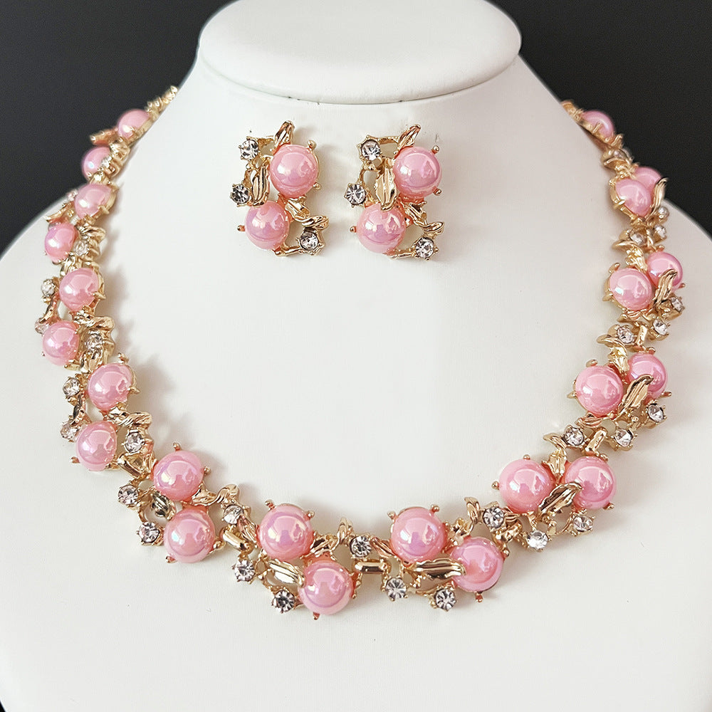 Women's Luxury Floral Rhinestone Jewelry Set – Crystal Necklace & Stud Earrings 3PCS Set for Wedding, Party & Gift