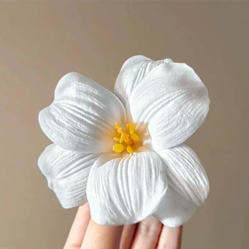 White Tulip Flower Hair Clip for Women – Handmade Floral Side Hair Barrette, Large 11cm 3D Flower Hair Accessory for Weddings