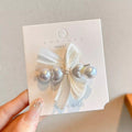 Pink Bow Hair Clip with Pearl Beads for Women – Handmade Ribbon Flower Hair Barrette