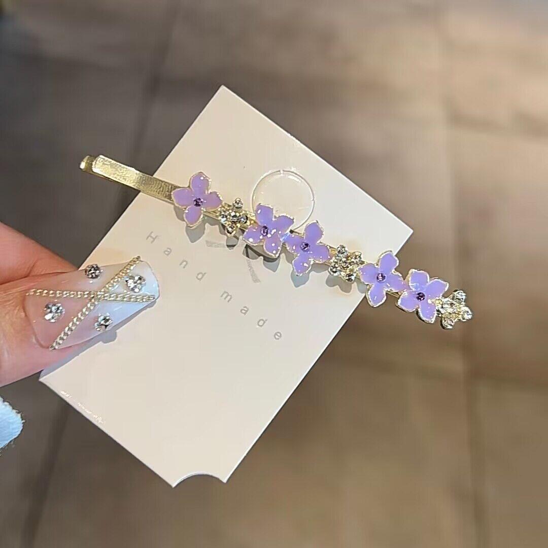 Purple Wisteria Flower Hair Clip for Women – Handmade Floral Hair Barrette with Crystal Accents