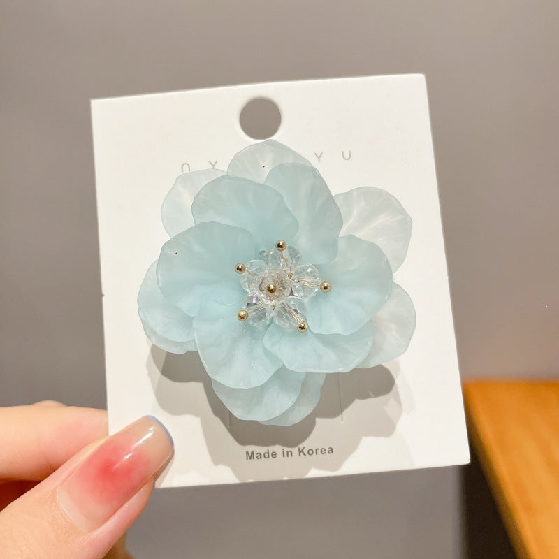 5cm 3D Floral Hair Barrette with Crystal Center, Elegant Handmade Hair Accessory for Weddings, Parties & Everyday Styling