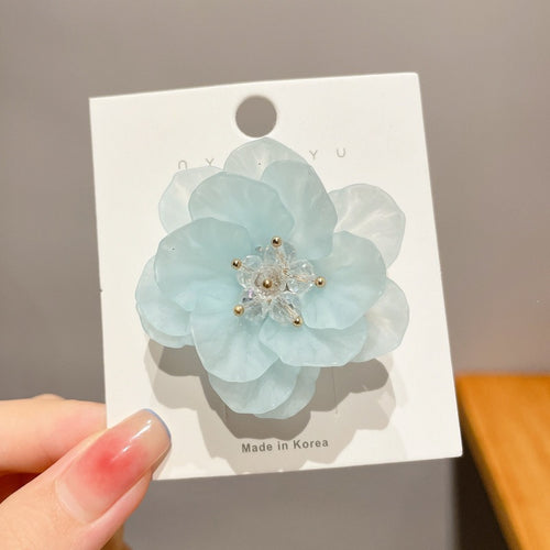 5cm 3D Floral Hair Barrette with Crystal Center, Elegant Handmade Hair Accessory for Weddings, Parties & Everyday Styling