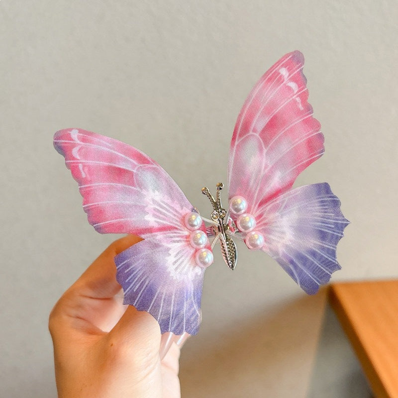 Pink Purple Butterfly Hair Clip for Women – 11cm Sparkly Pearl Butterfly Hair Barrette, Cute Fairy Hair Accessory for Girls, Summer & Party Hairstyles