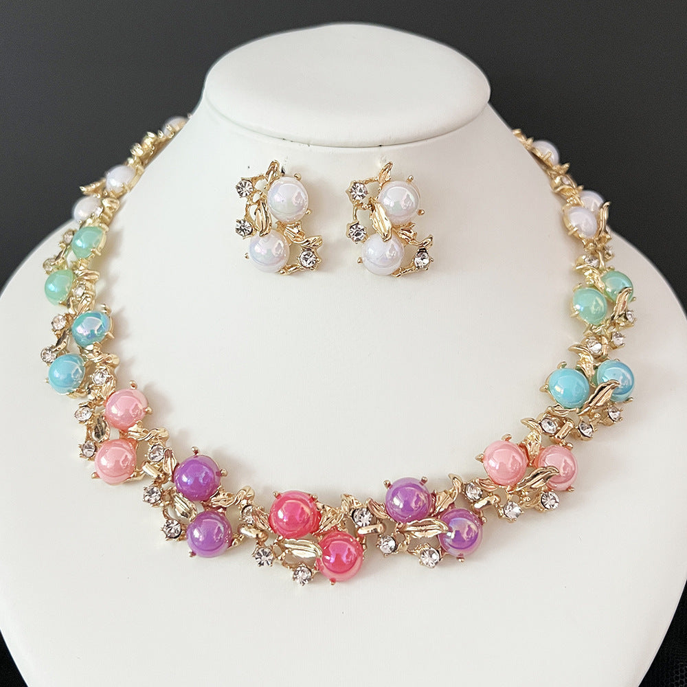 Women's Luxury Floral Rhinestone Jewelry Set – Crystal Necklace & Stud Earrings 3PCS Set for Wedding, Party & Gift