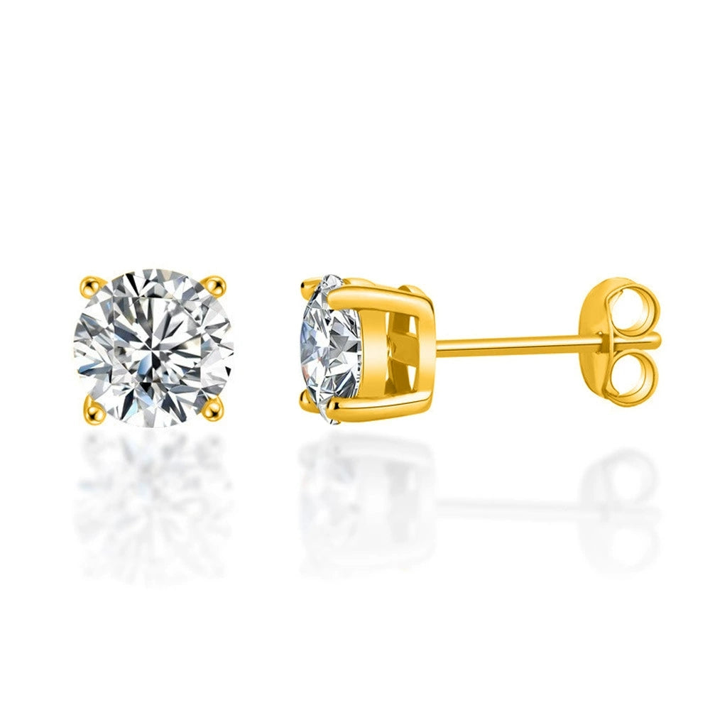 Double Layer Cubic Zirconia Stud Earrings for Women – Stainless Steel Four-Prong CZ Earrings, Hypoallergenic Gold & Silver Jewelry