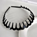 Black glossy wave hair comb headband with scalloped edge