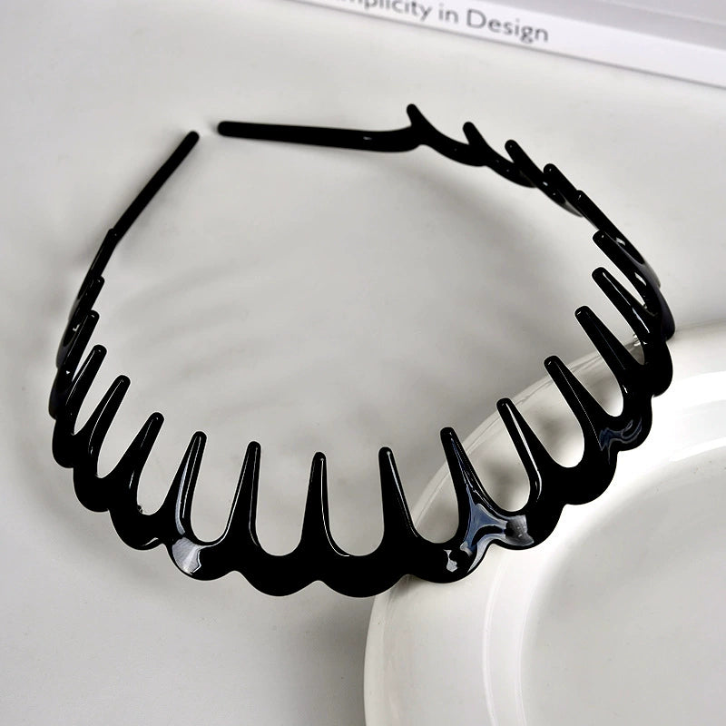 Black glossy wave hair comb headband with scalloped edge