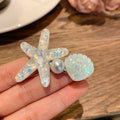 Ivory Starfish Hair Clip 5.5cm – Coastal Pearl Hair Barrette with Blue Crystal, Beach Hair Accessory for Women & Girls