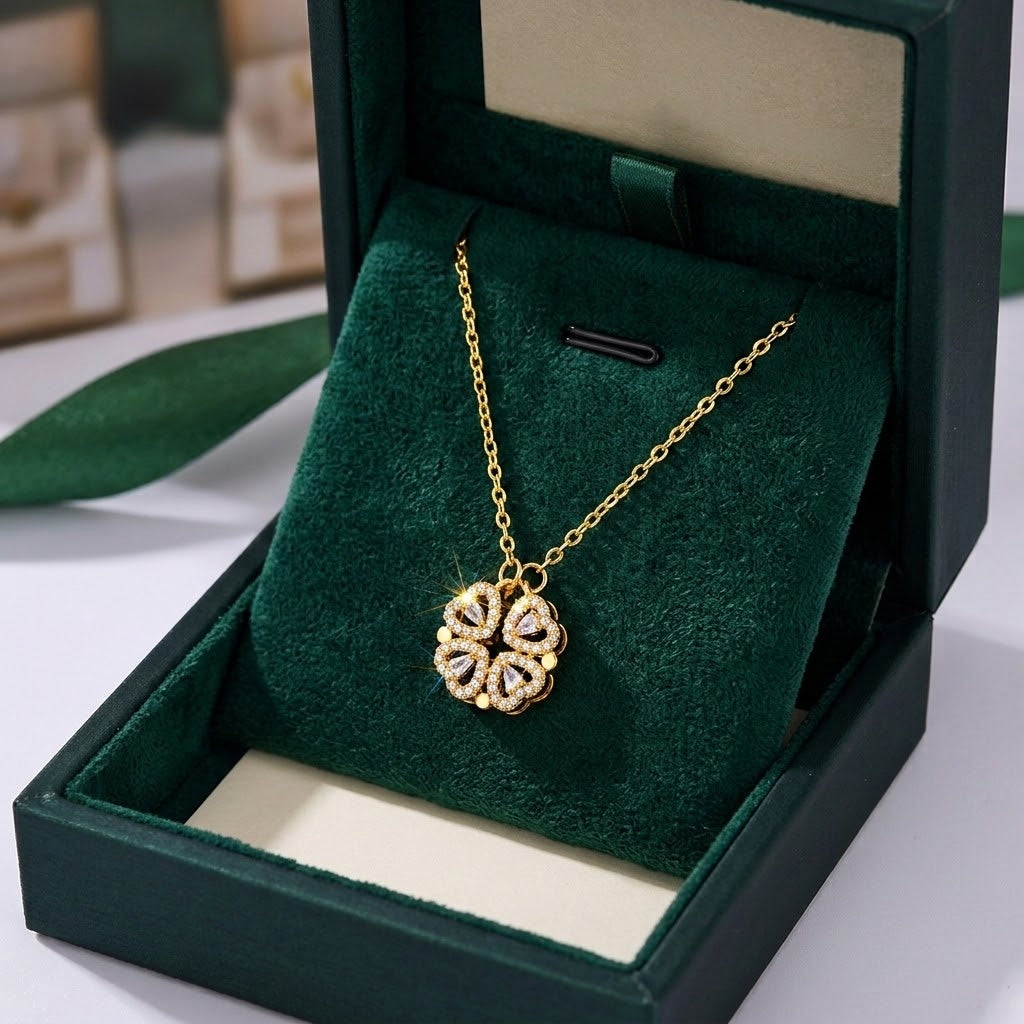 Gold clover pendant necklace with sparkling circular stone petals