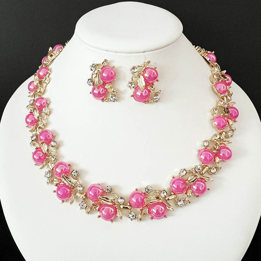 Women's Luxury Floral Rhinestone Jewelry Set – Crystal Necklace & Stud Earrings 3PCS Set for Wedding, Party & Gift