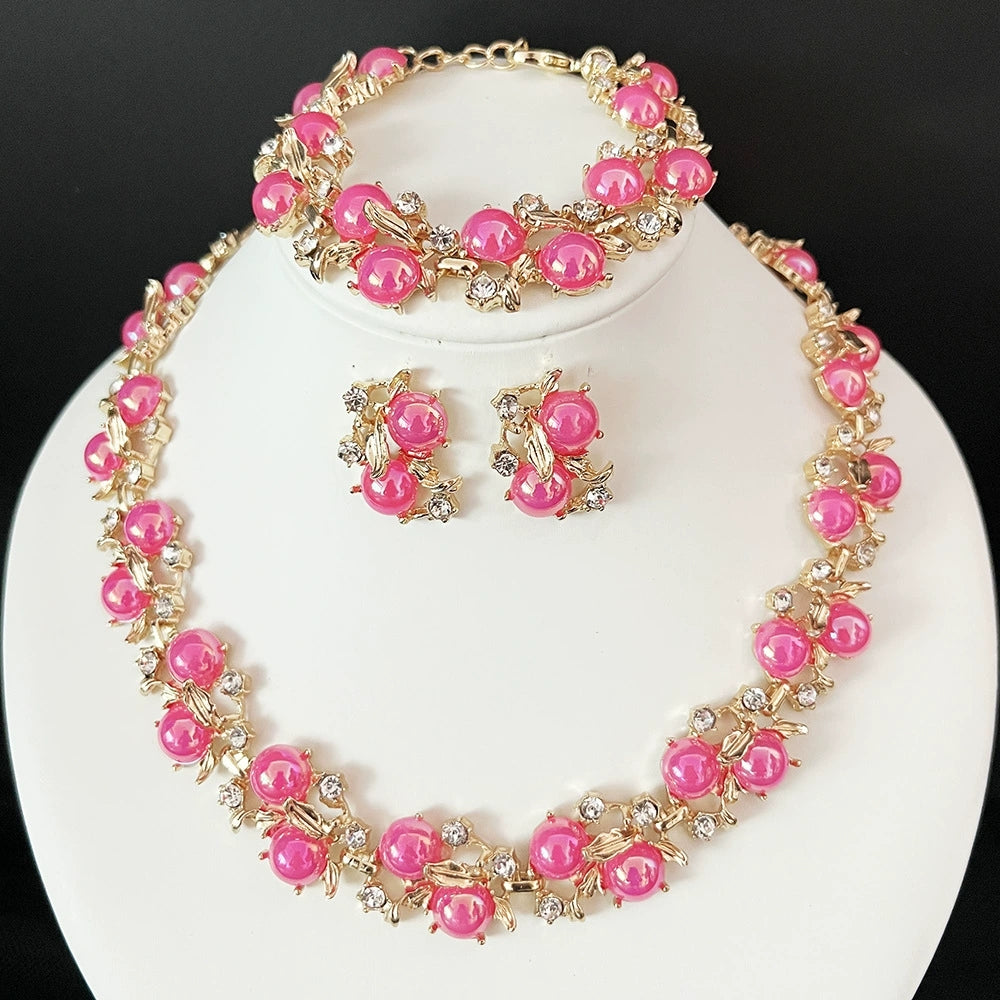 Women's Luxury Crystal Floral Jewelry Set – Necklace, Earrings & Bracelet 4PCS Wedding Jewelry Set