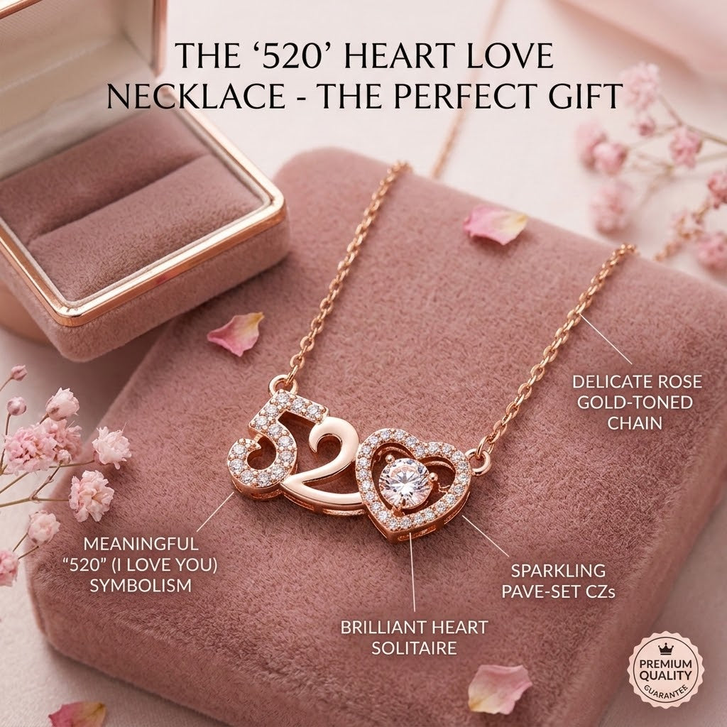 Rose gold-tone 520 heart charm necklace with pavé-set CZ heart and chain