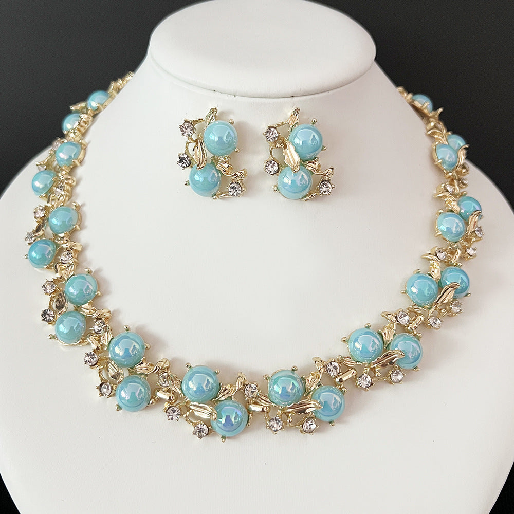 Women's Luxury Floral Rhinestone Jewelry Set – Crystal Necklace & Stud Earrings 3PCS Set for Wedding, Party & Gift