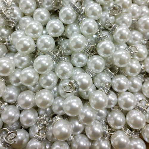 Set of faux pearl drop charms with silver-tone caps, for DIY earrings and bracelets
