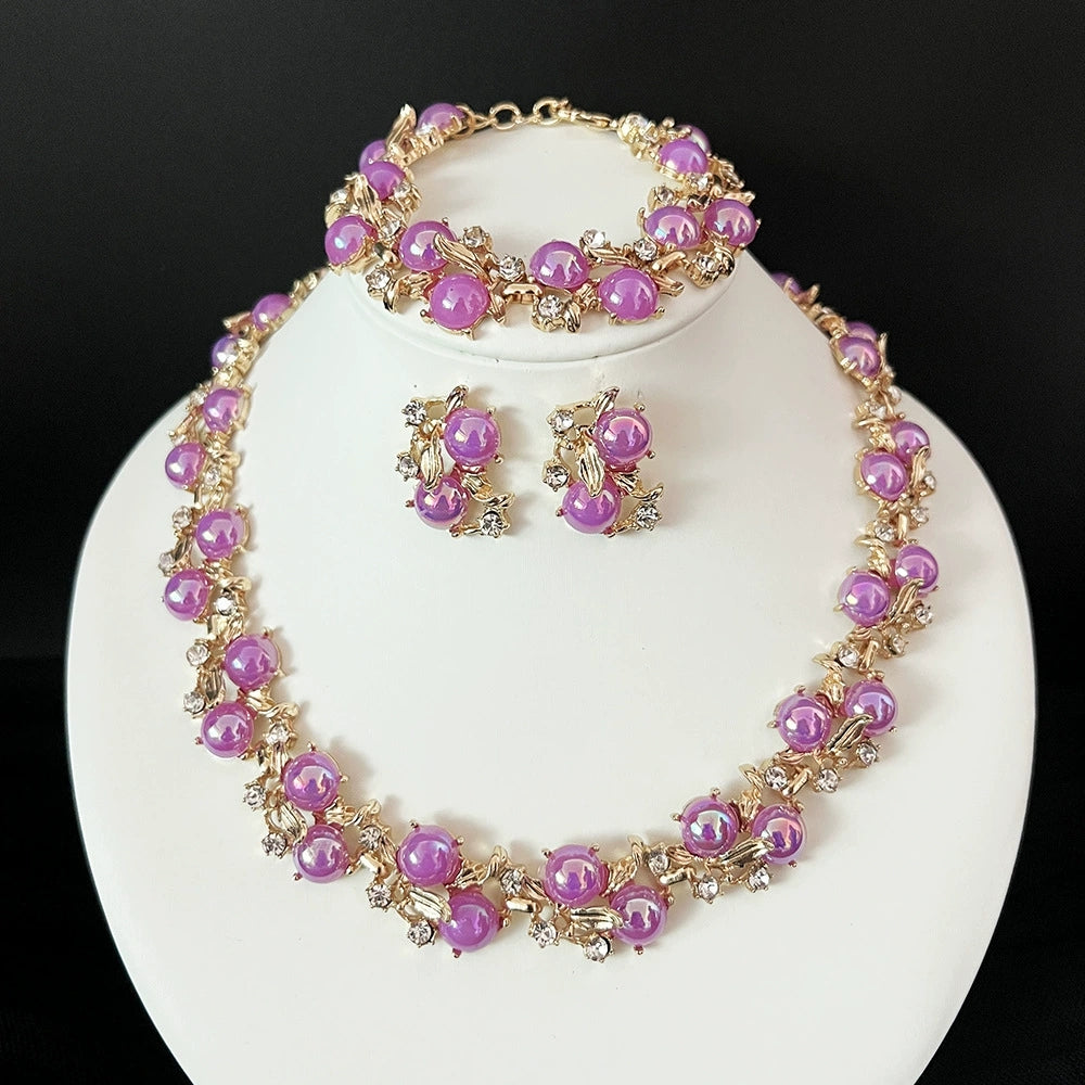 Women's Luxury Crystal Floral Jewelry Set – Necklace, Earrings & Bracelet 4PCS Wedding Jewelry Set
