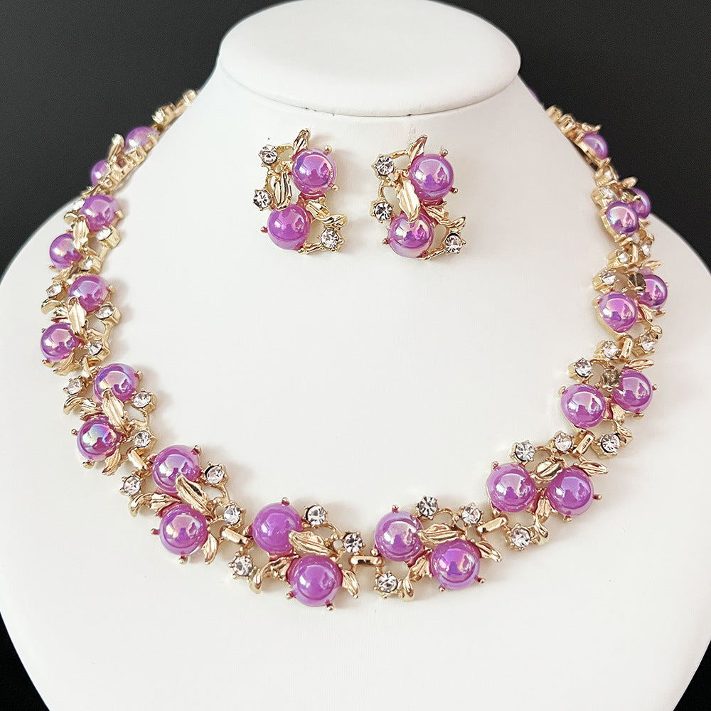 Women's Luxury Floral Rhinestone Jewelry Set – Crystal Necklace & Stud Earrings 3PCS Set for Wedding, Party & Gift