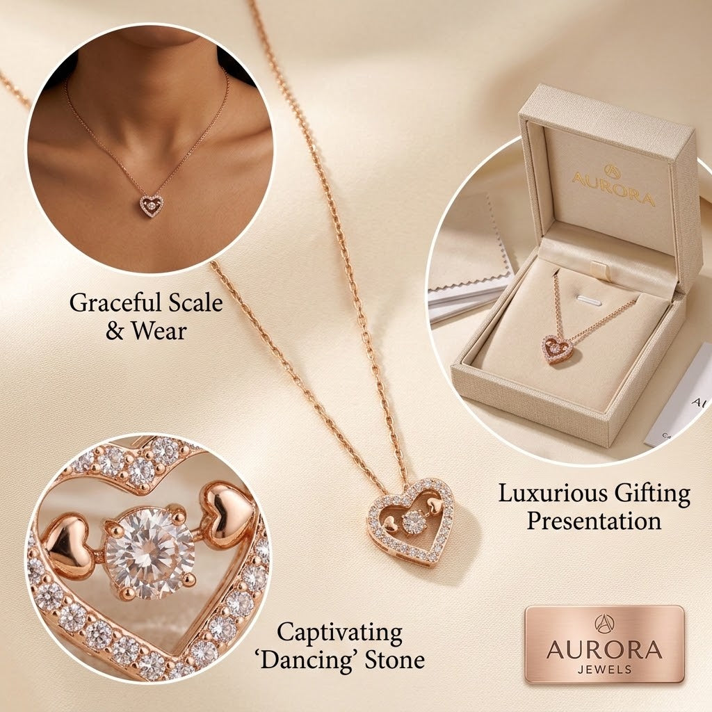 Rose gold mini heart necklace on a neckline with heart pendant; gift box included