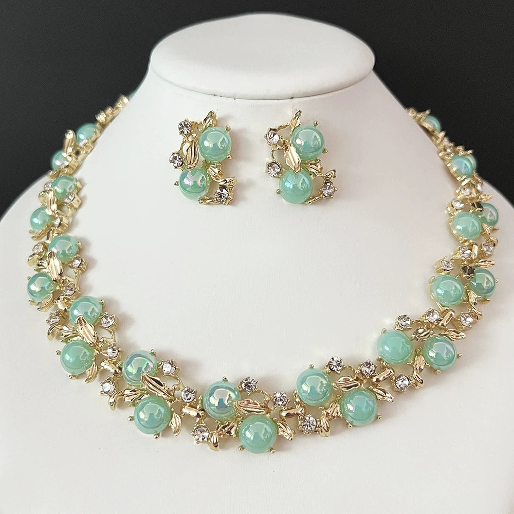 Women's Luxury Floral Rhinestone Jewelry Set – Crystal Necklace & Stud Earrings 3PCS Set for Wedding, Party & Gift