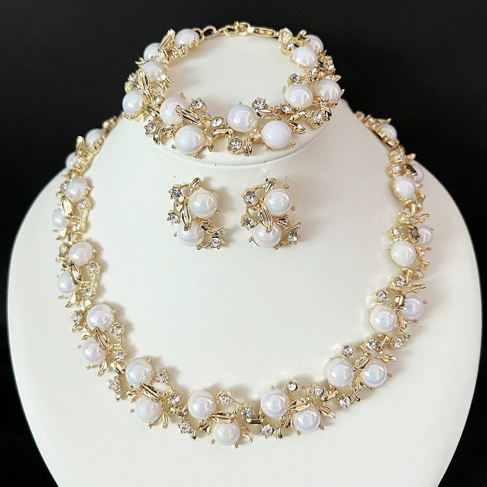 Women's Luxury Crystal Floral Jewelry Set – Necklace, Earrings & Bracelet 4PCS Wedding Jewelry Set