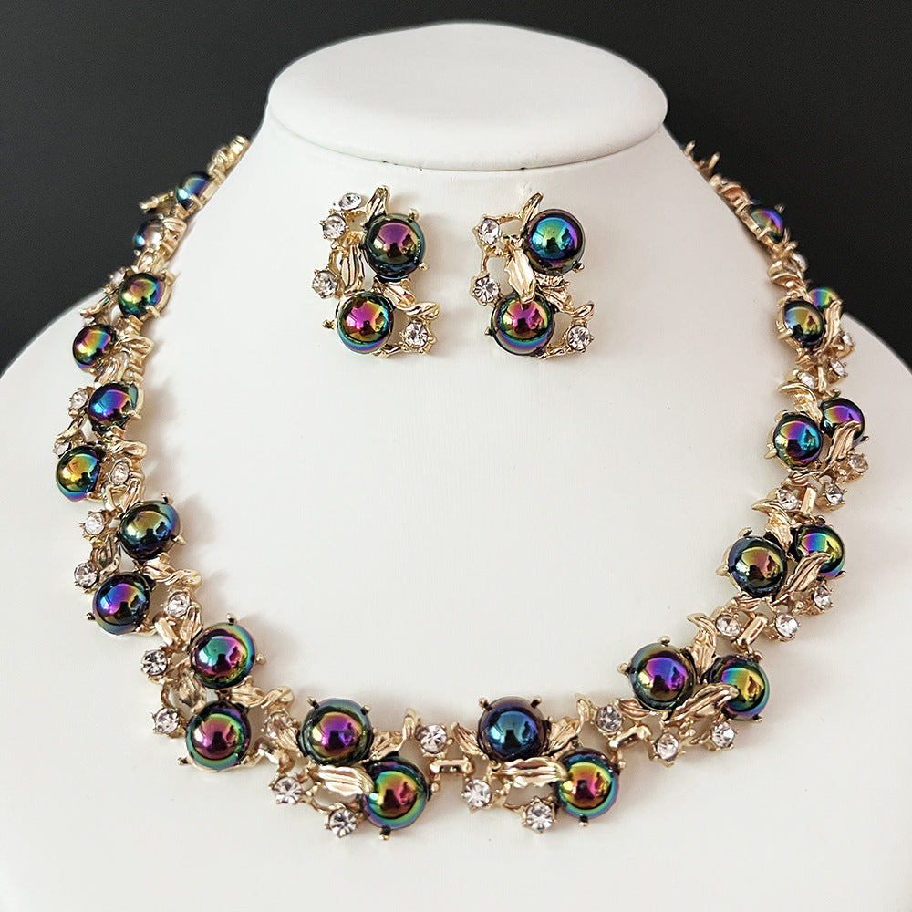 Women's Luxury Floral Rhinestone Jewelry Set – Crystal Necklace & Stud Earrings 3PCS Set for Wedding, Party & Gift