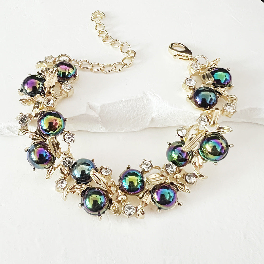 Women's Crystal Floral Bracelet – Elegant Rhinestone Adjustable Bracelet for Wedding, Party & Daily Wear