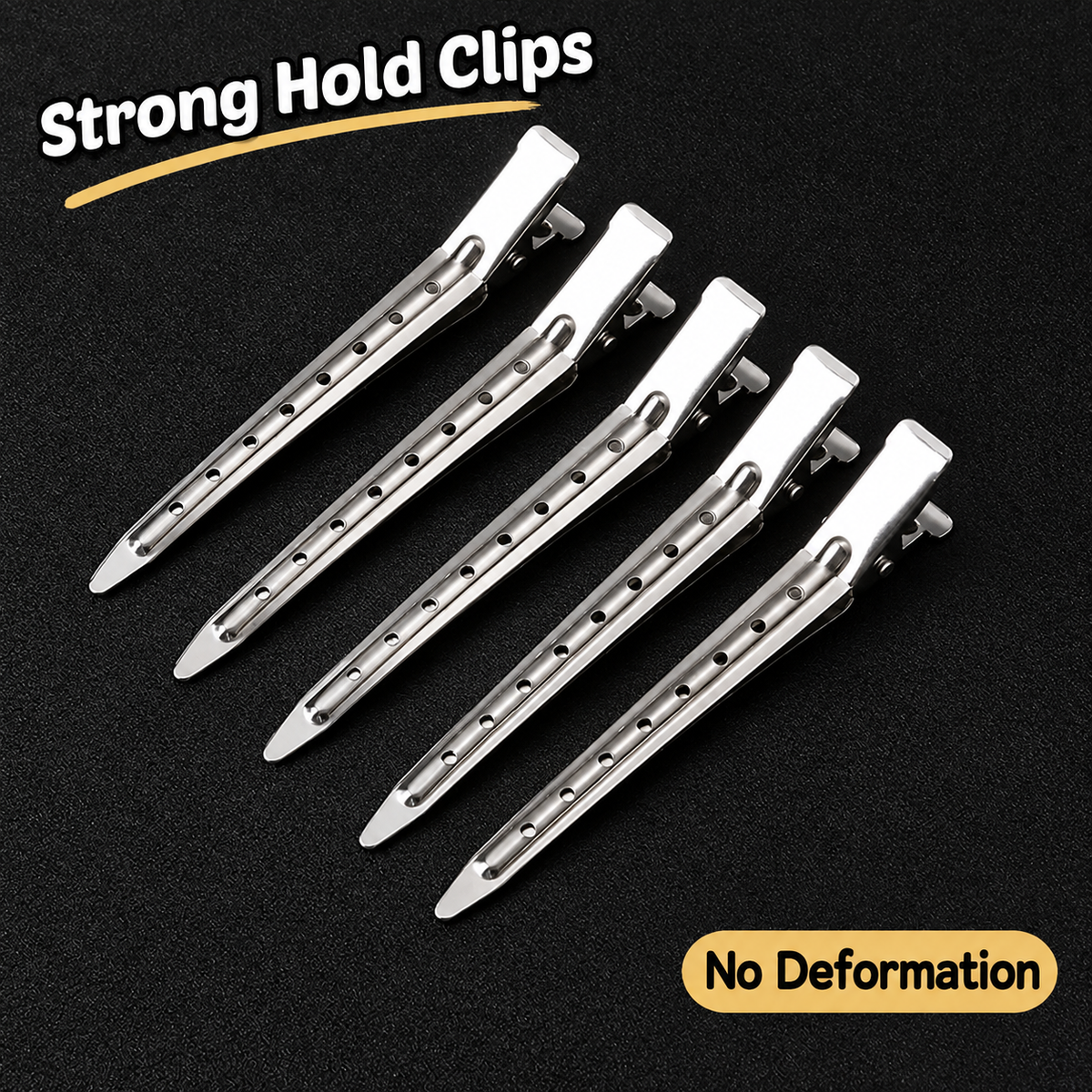 Silver metal duckbill hair sectioning clips with perforated bars, 10-pack, 8.5cm