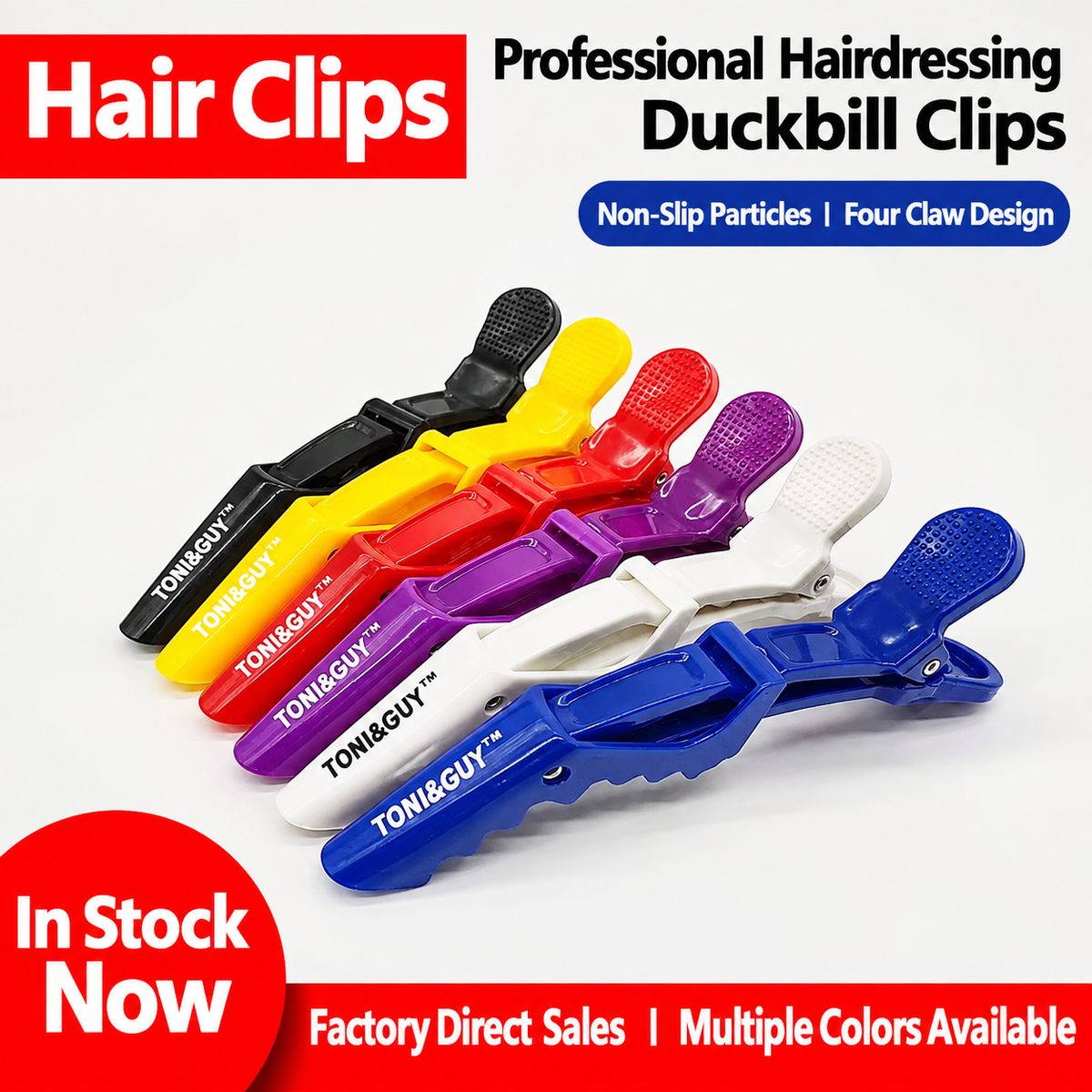 Set of duckbill hair sectioning clips in multiple colors, four-claw design