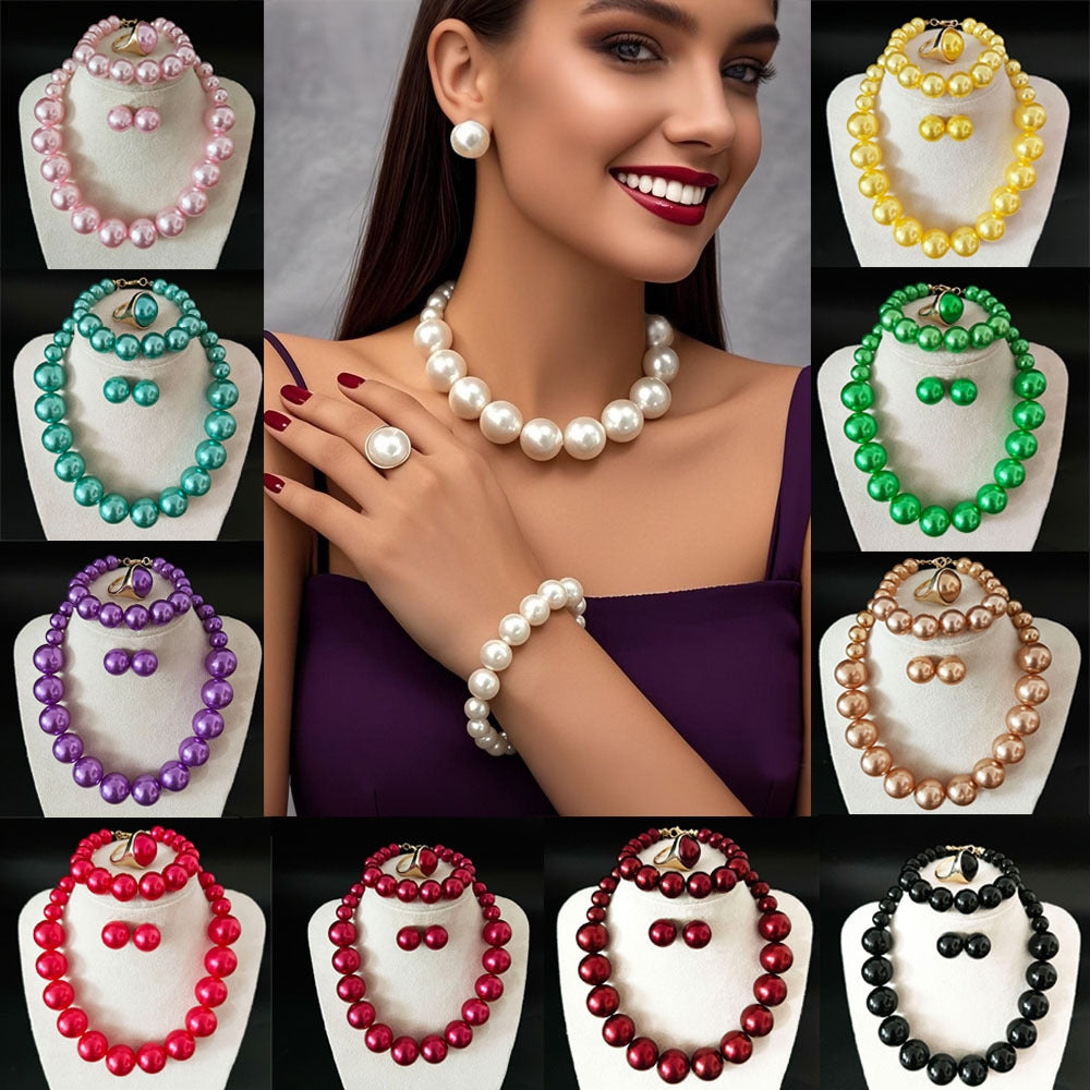 Heart-shaped faux pearl necklace set with matching stud earrings