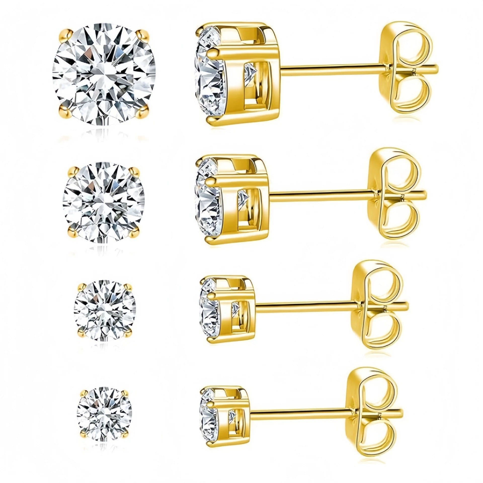 Luxury Double Layer CZ Stud Earrings – Stainless Steel Four-Prong Cubic Zirconia Earrings for Women, Elegant Jewelry Gift
