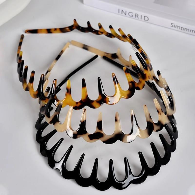 Wave hair comb headband set with amber and black tortoiseshell wave teeth