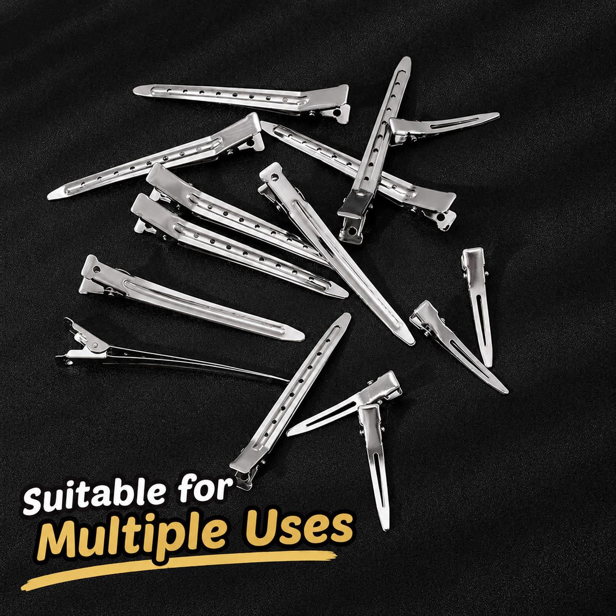 Silver metal duckbill hair sectioning clips, spring hinged for holding hair sections