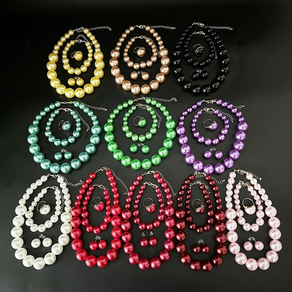 Heart-shaped faux pearl necklace set assortment in multiple colors