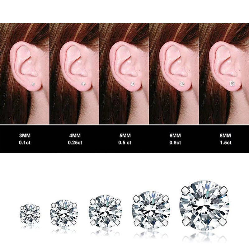 Luxury Double Layer CZ Stud Earrings – Stainless Steel Four-Prong Cubic Zirconia Earrings for Women, Elegant Jewelry Gift