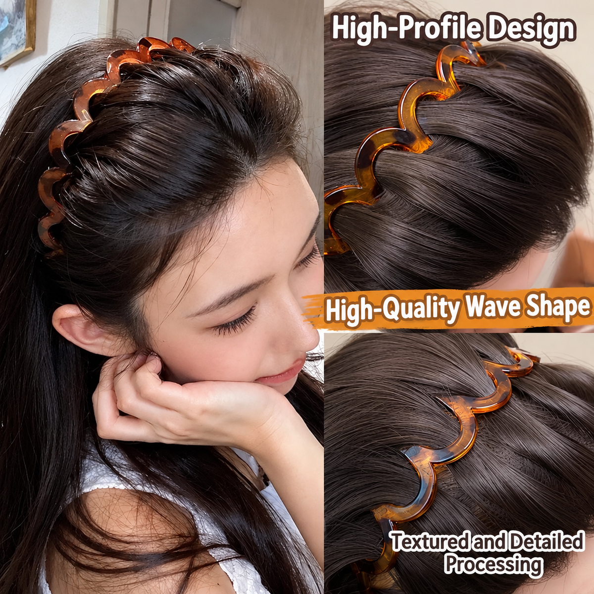 Tortoiseshell wave hair comb headband with sculpted wave design for volume and hold