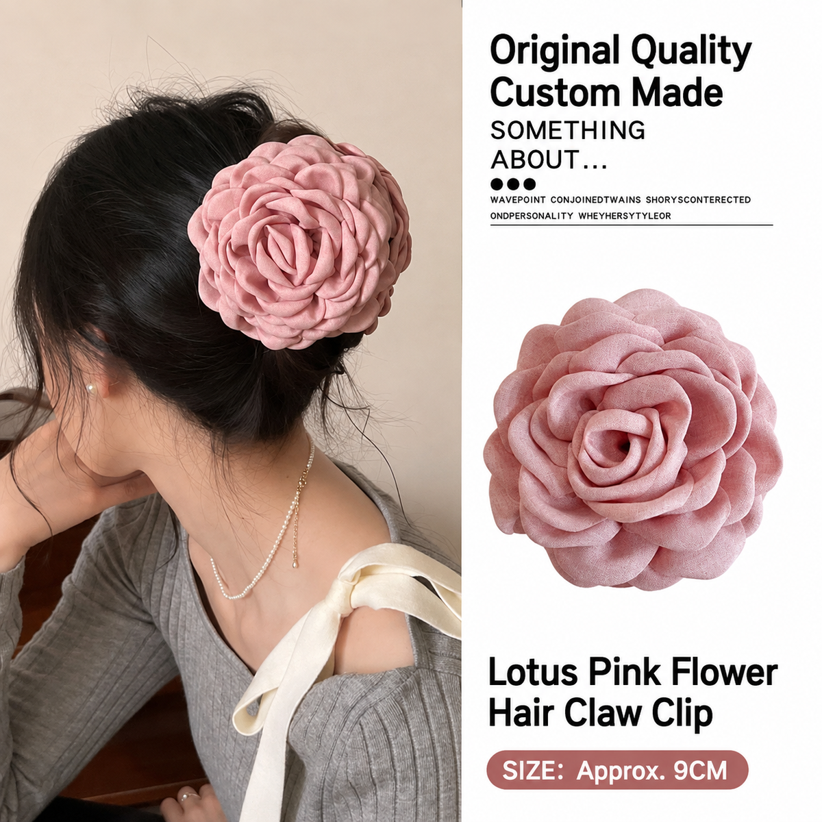 Lotus Pink Flower Hair Claw Clip – 9cm Elegant Floral Hair Accessory for Women