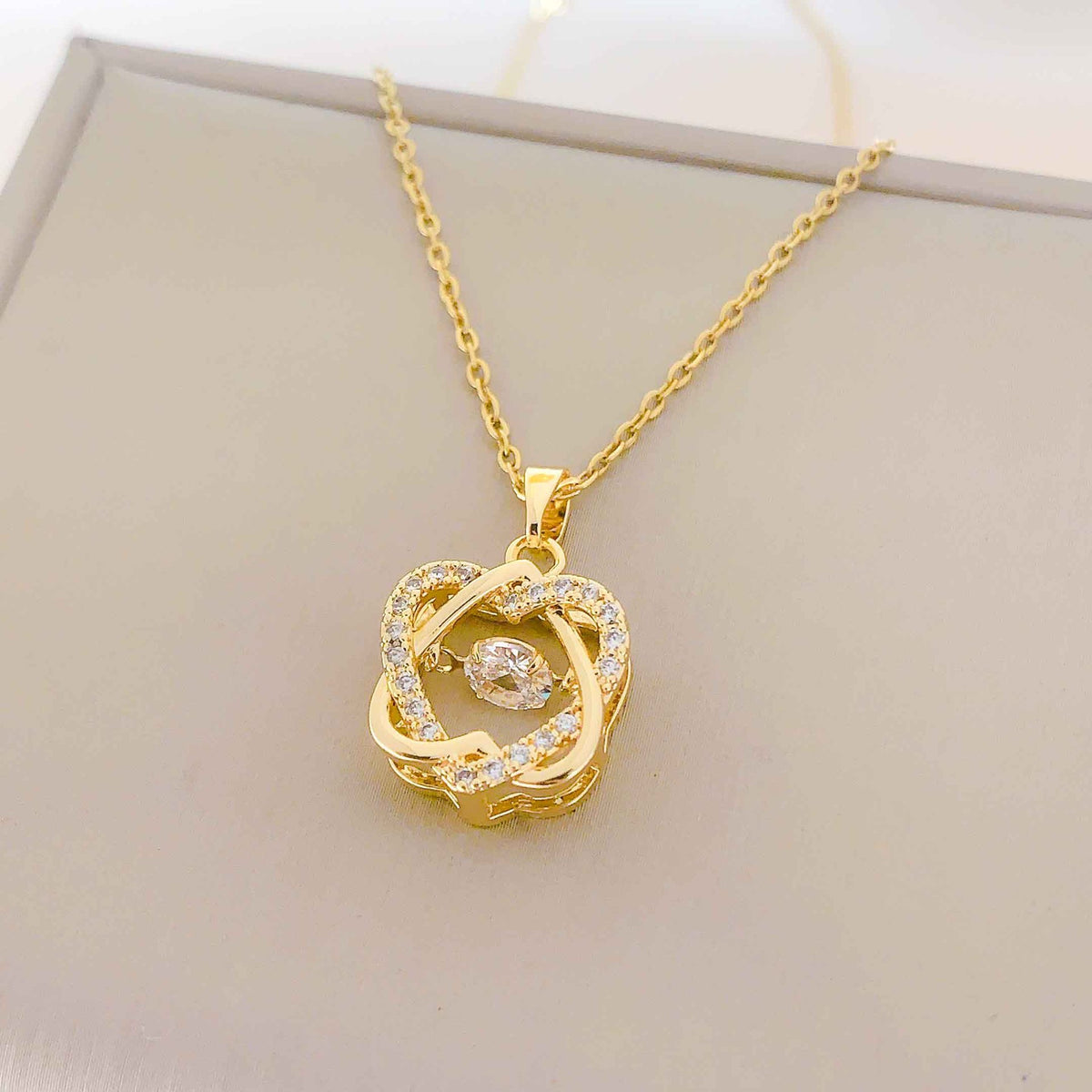 Interlocking Crystal Pendant Necklace & Earrings Set – Elegant Jewelry