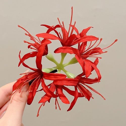 13cm Floral Hair Clip for Women – Handmade Exotic Flower Hair Barrette in Blue or Red, Large Statement Hair Accessory for Weddings