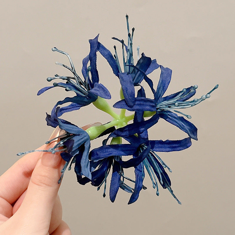 13cm Floral Hair Clip for Women – Handmade Exotic Flower Hair Barrette in Blue or Red, Large Statement Hair Accessory for Weddings