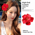 Orange Hibiscus Flower Hair Clip – Tropical Floral Hair Accessory for Women & Girls