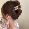 Beige Flower Hair Claw Clip for Women – Handmade 4-Petal Floral Hair Clip, Cute Elegant Hair Accessory for Updos & Everyday Hairstyles