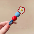 Colorful Beaded Flower Hair Clip 6cm – Cute Red & Blue Floral Hair Barrette for Women & Girls, Playful Y2K Hair Accessory