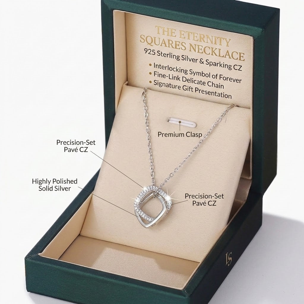 Sterling silver square charm necklace with pave CZ pendant in gift box