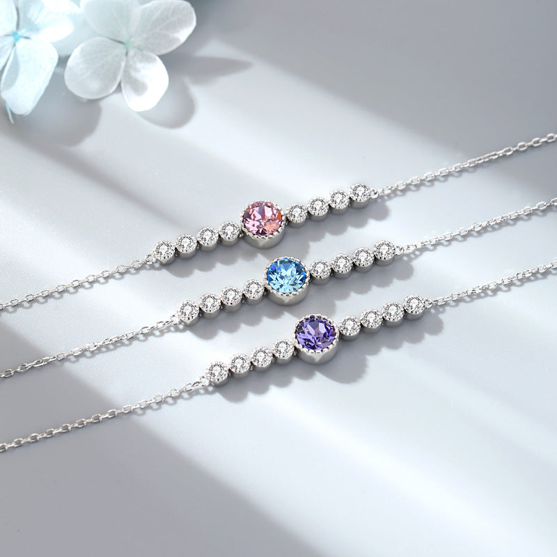 Eluvine Ocean Heart Crystal Bracelet S925 Sterling Silver Elegant Minimalist Jewelry For Women Luxury Gift