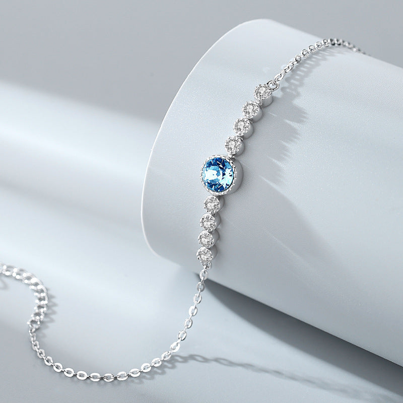 Eluvine Ocean Heart Crystal Bracelet S925 Sterling Silver Elegant Minimalist Jewelry For Women Luxury Gift