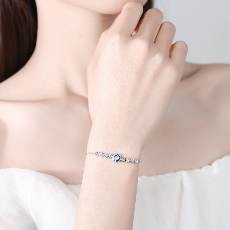 Eluvine Ocean Heart Crystal Bracelet S925 Sterling Silver Elegant Minimalist Jewelry For Women Luxury Gift