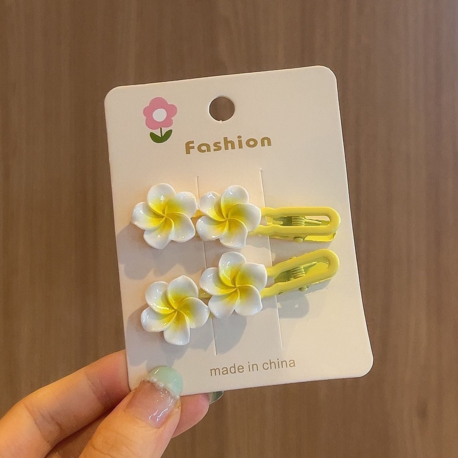 Yellow Plumeria Hair Clips Set of 2 – White & Yellow Hawaiian Flower Hair Barrettes for Women & Girls, Tropical Beach Summer Hair Accessories